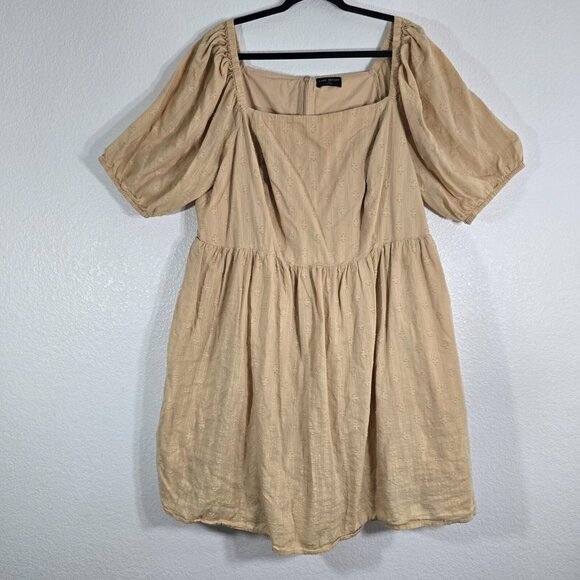 Lane Bryant Baby Doll Dress Size 20 Tan Square Neck Puff Sleeve Swiftie Neutral - Picture 1 of 13